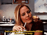 a woman with a straw in her mouth says that 's disturbing and will end up badly