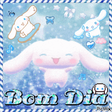 a picture of a bunny with the words bom dia written below it