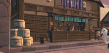 a couple of anime characters are standing in front of a building with a sign that says ' aoi ' on it