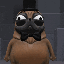 a pug with a top hat and bow tie