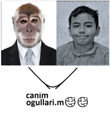 a picture of a monkey and a picture of a boy with the words canim ogullari.m below it
