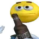 a smiley face is holding a bottle of beer and a piece of paper .