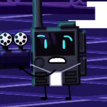 a cartoon drawing of a walkie talkie with arms and legs tied to it