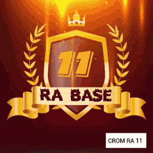 a logo for ra base with a crown on top