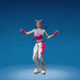 a woman with a pink star on her chest is dancing