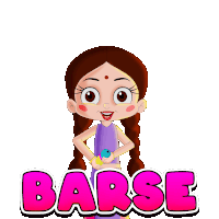 a cartoon of a girl holding a bird with the words bang barse below her