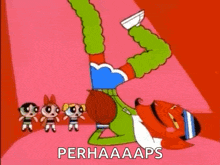 a cartoon character is doing a handstand in front of a group of cartoon characters .