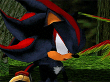 shadow the hedgehog from the video game sonic the hedgehog is standing in the woods