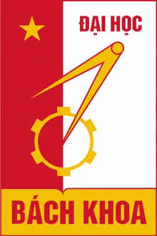 a red white and yellow logo with dai hoc bach khoa in yellow letters