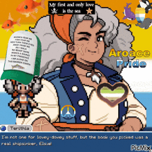 a pixel art of a pirate with aroace pride on the bottom