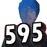 a man with glasses is holding up the number 5.95