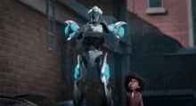 a robot is standing next to a boy in a cartoon