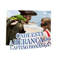 a pirate with a parrot on his shoulder and the words " onde esta a herancado capitao bonanga "