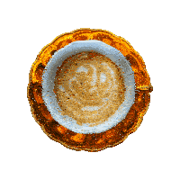 a cup of coffee on a saucer with a swirl of foam on top