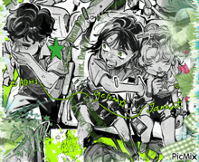 a black and white drawing of a boy and a girl with the word picmix on the bottom right