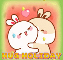 a hug holiday greeting card with two rabbits