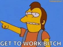 a cartoon of nelson from the simpsons pointing at something