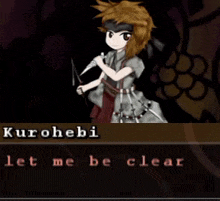 a video game character named kurohebi is holding a knife