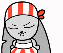 a cartoon drawing of a rabbit wearing a red and white striped hat