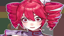 a drawing of a girl with red hair and a badge that says ' com ' on it
