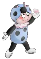 a ladybug holding a heart in her hand