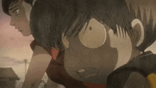 a woman and a boy are standing next to each other in a cartoon .
