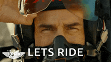 a movie poster for top gun maverick shows a man wearing a helmet and mask