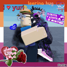 a picture of a man holding a box with the words i love you on it