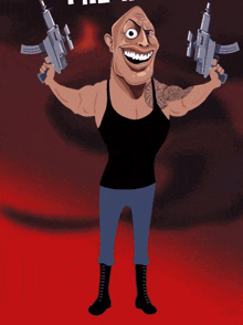 a cartoon of a man holding two guns in his hands