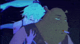 a drawing of shrek and hatsune miku with the number 01 on her head