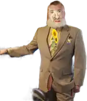a man in a suit and tie with a sunflower on his tie