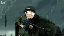 a cartoon of a soldier holding a gun with the word [ as ] on the bottom right