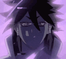 a close up of a person 's face with a purple background