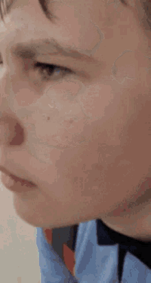 a close up of a person 's face with a nose ring in it