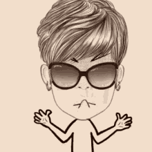 a cartoon of a woman wearing sunglasses and making a face .