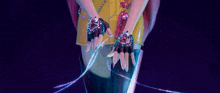 a girl with pink hair is holding a large sword in her hand .