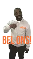 a man wearing a grey sweatshirt that says be ons on it