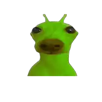 a green frog with a brown nose and eyes