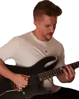 a man in a white shirt plays a guitar
