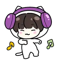 a cartoon drawing of a boy wearing headphones and dancing