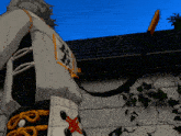 a cartoon character is standing on a wall with a sword in his hand