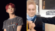 a man with red hair is next to a woman with blonde hair .