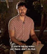 a man in a pink shirt says if you 're taking notes out there dont do that