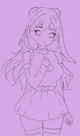 a drawing of a girl with pink hair wearing a black top and pink skirt