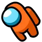 a cartoon illustration of an orange among us character with a blue face .