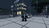 a person in a video game is standing in front of a building that has a sign that says no parking
