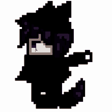 a pixel art of a boy with purple hair wearing a black mask and a purple tail .
