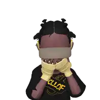 a cartoon character wearing a black shirt that says jcllof on it