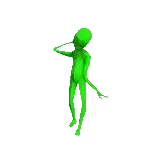 a green alien is dancing on a white background in a cartoon style .