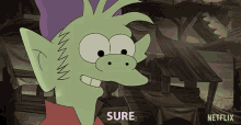 a cartoon character says sure in front of a netflix sign